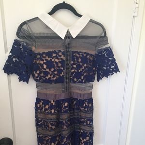 Blue/Gray Lace/Mesh dress with Collar, Size 2